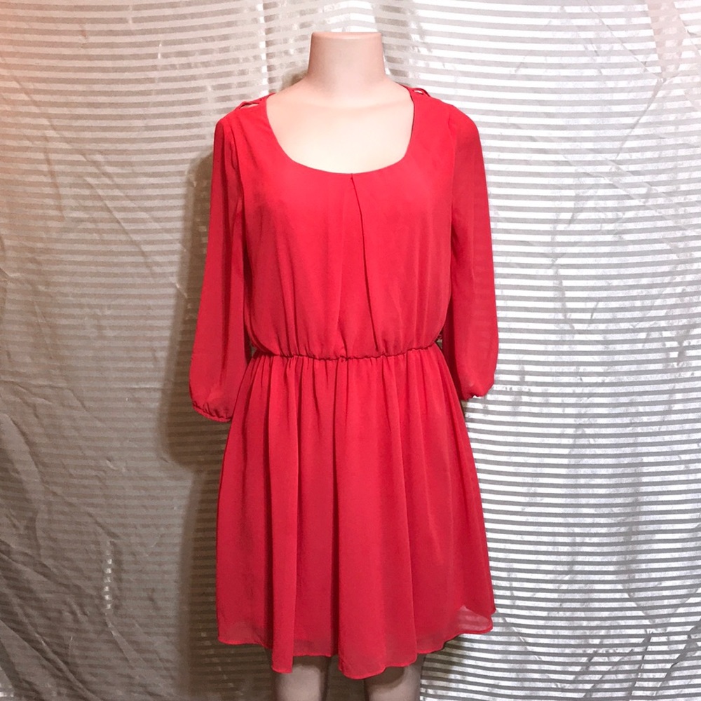 Salmon Mid Dress Criss Cross Strappy Keyhole Back